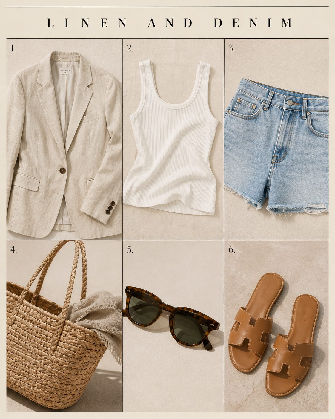 Linen Blazer Thrown Over a Tank Top and Denim Shorts