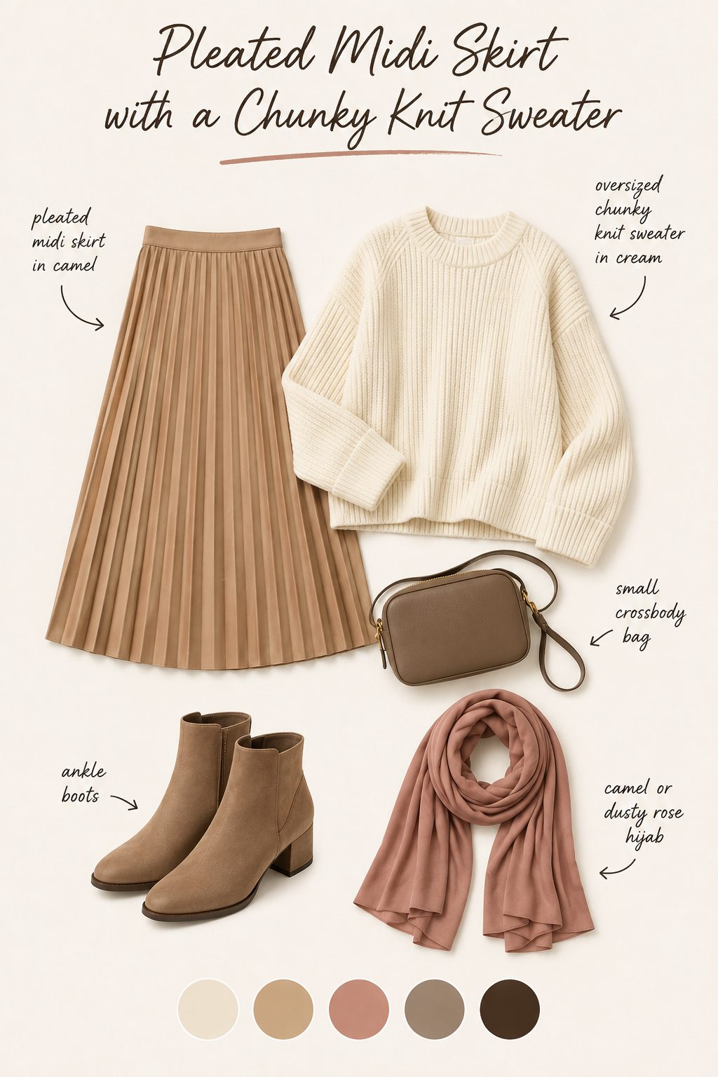 Pleated Midi Skirt with a Chunky Knit Sweater