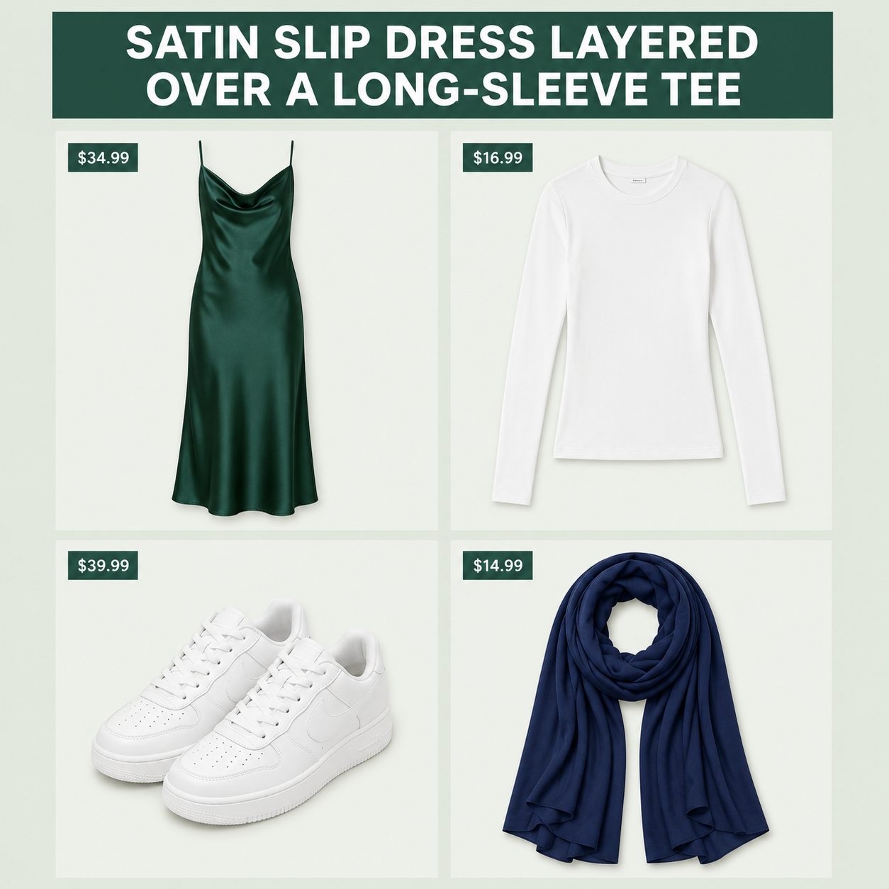 Satin Slip Dress Layered Over a Long-Sleeve Tee