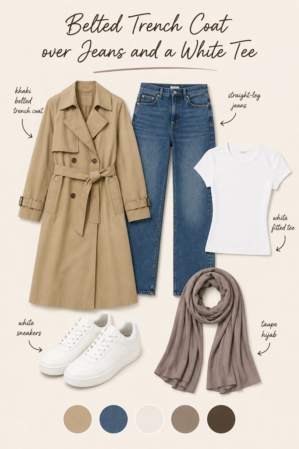 Belted Trench Coat over Jeans and a White Tee