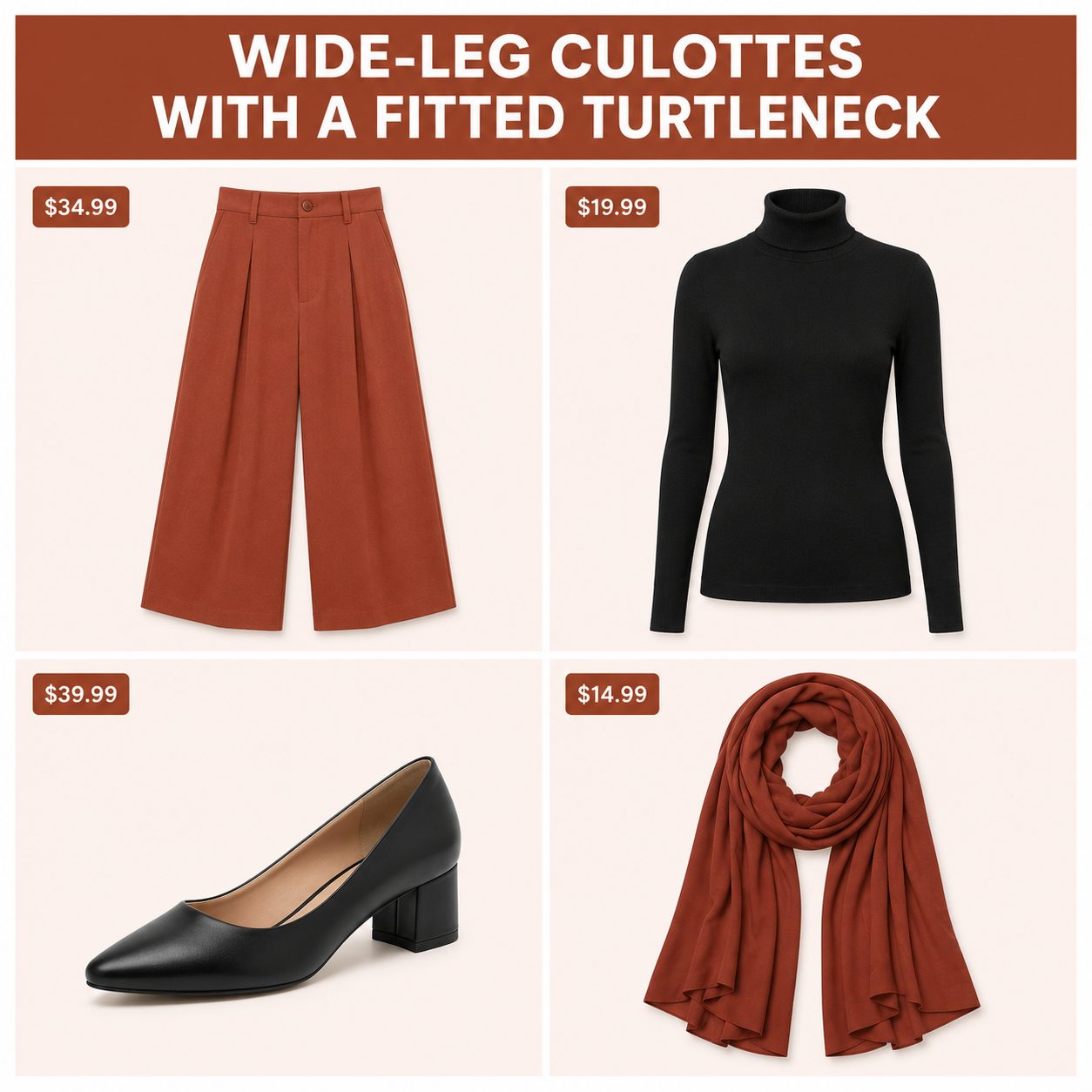 Wide-Leg Culottes with a Fitted Turtleneck