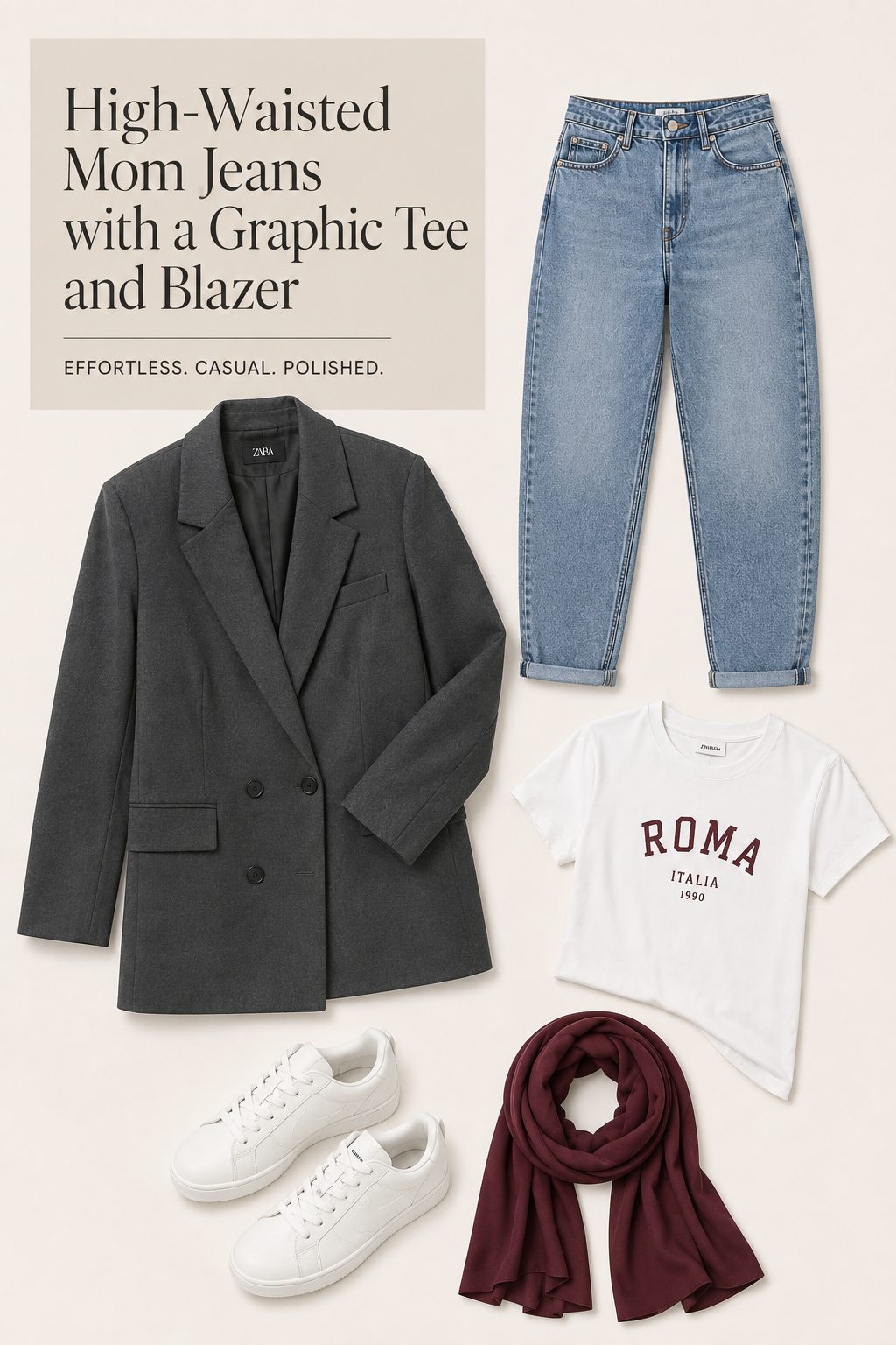 High-Waisted Mom Jeans with a Graphic Tee and Blazer