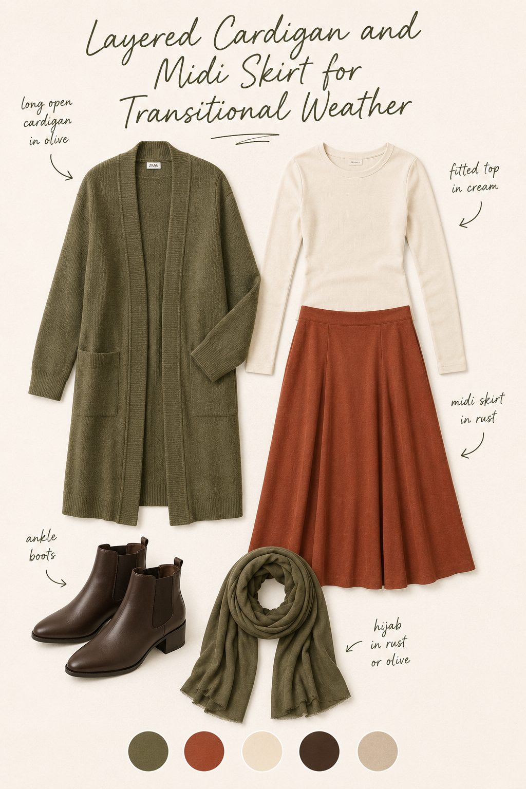 Layered Cardigan and Midi Skirt for Transitional Weather
