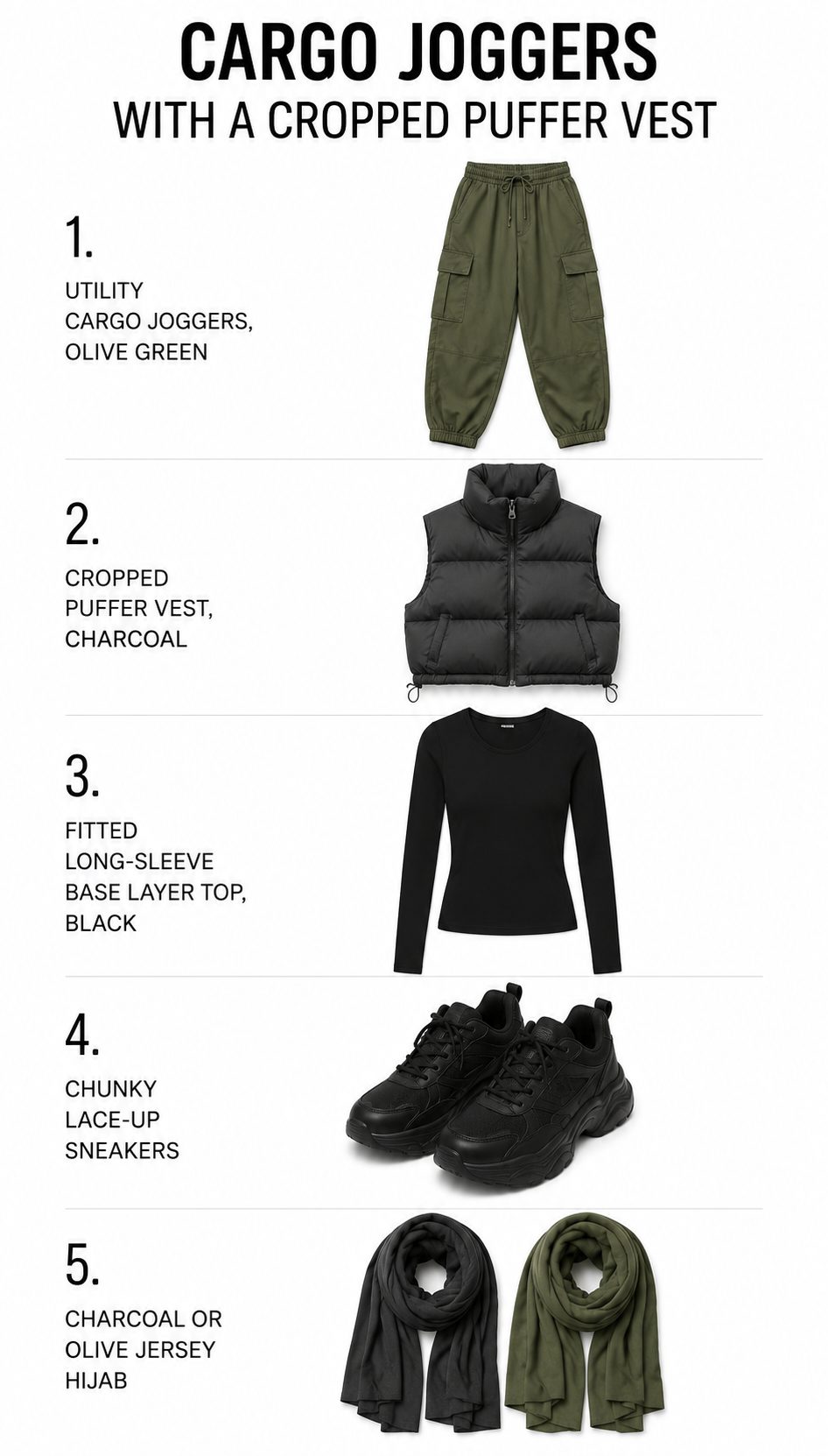 Cargo Joggers with a Cropped Puffer Vest