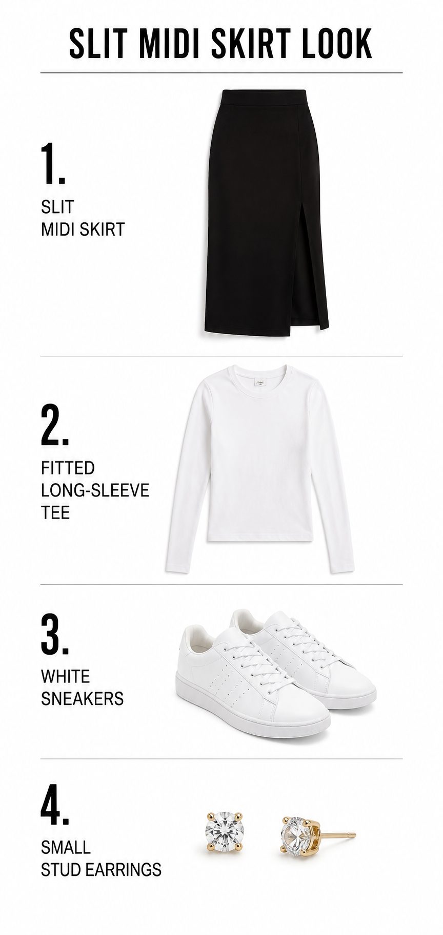 Slit Midi Skirt with a Fitted Long-Sleeve Tee