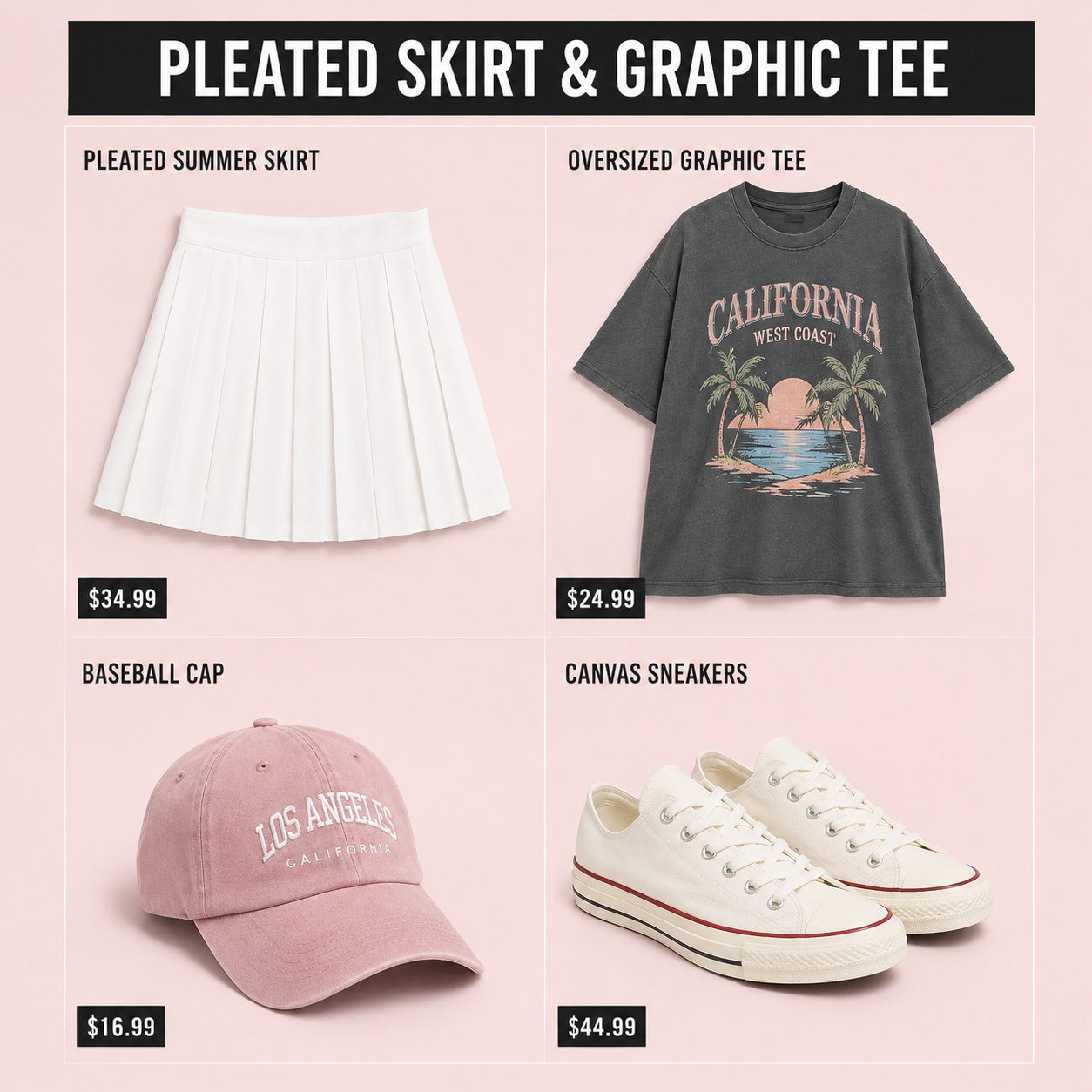 Pleated Summer Skirt with a Graphic Tee