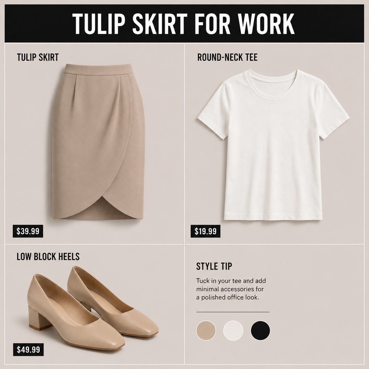 Tulip Skirt with a Round-Neck Tee for Work