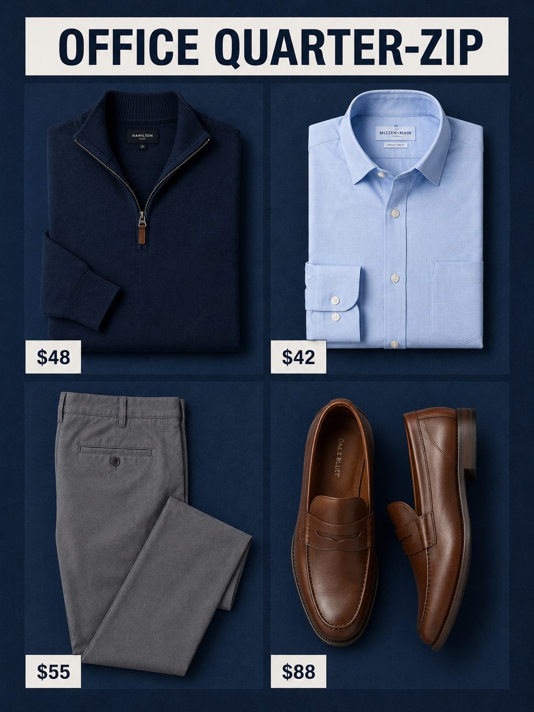 Quarter-zip sweater over a collared shirt with chinos outfit