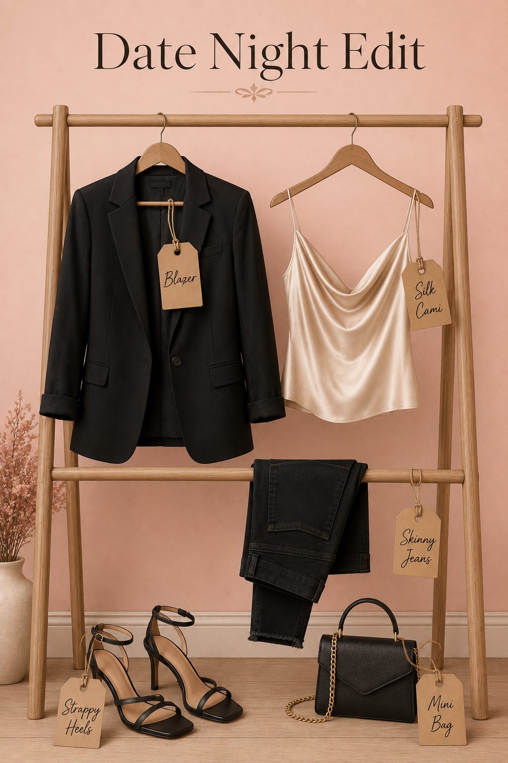 Black Skinny Jeans with a Silk Cami and Blazer for Date Night