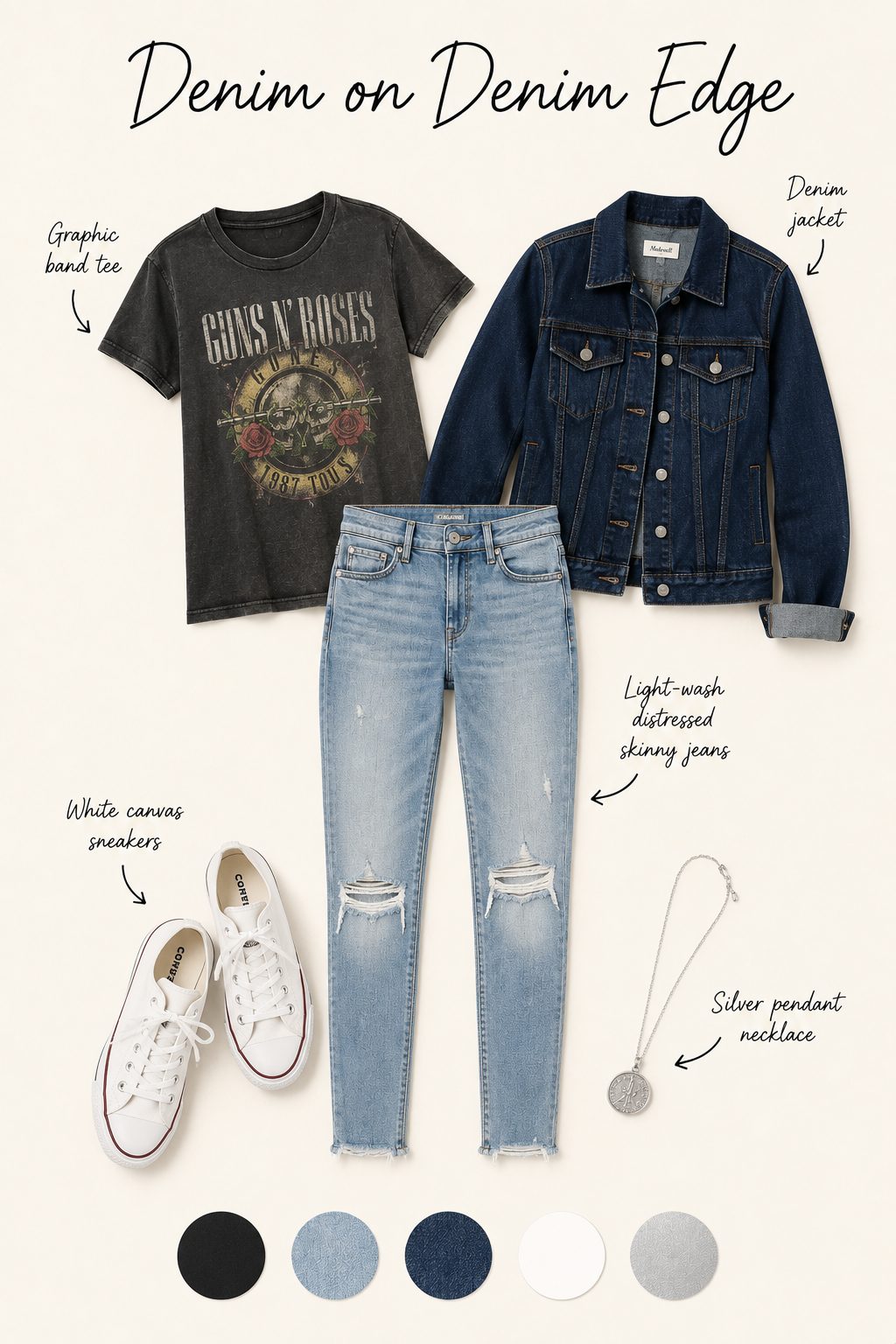Distressed Skinny Jeans with a Graphic Tee and Denim Jacket
