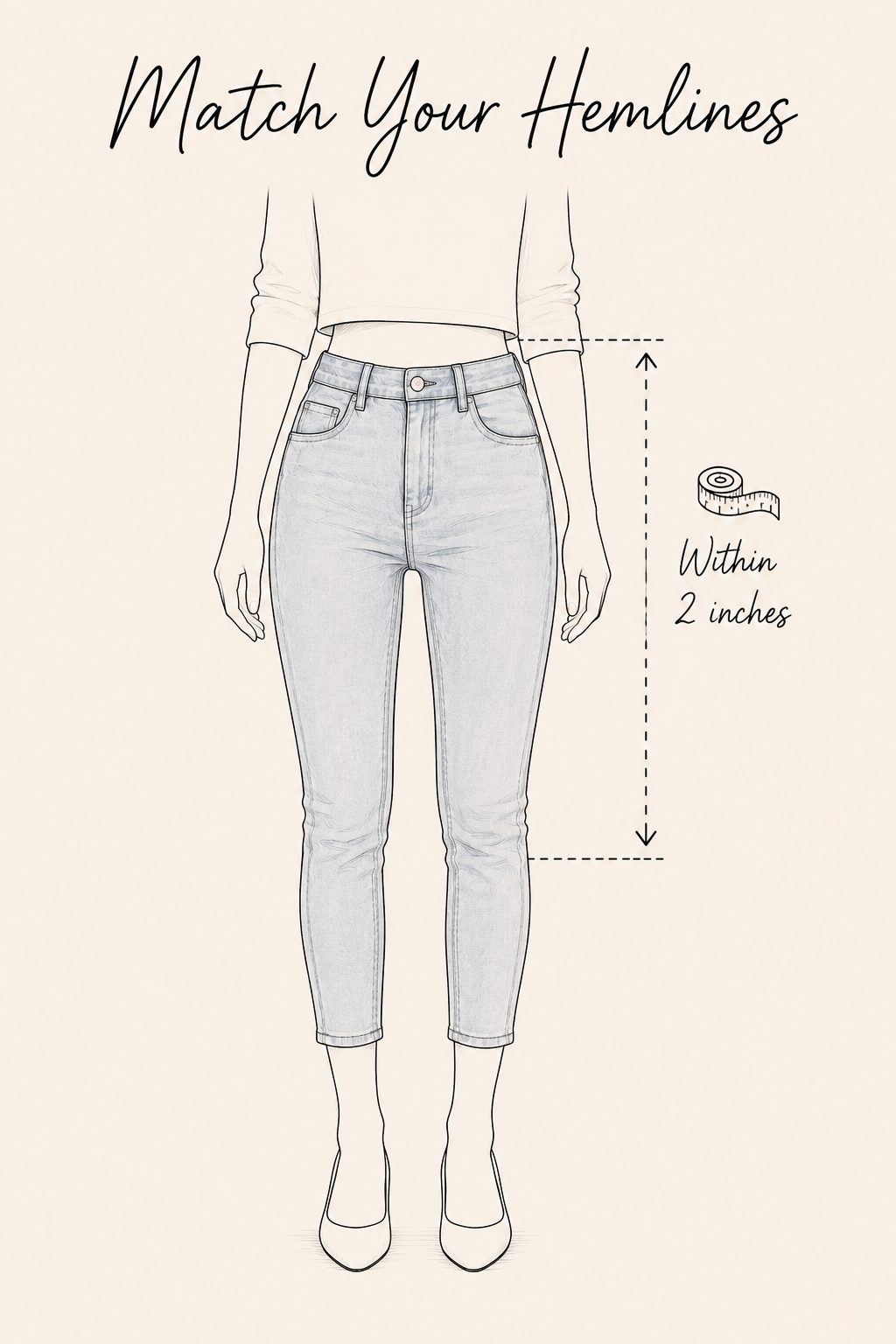 Keep Cropped Skinny Jeans and Top Hems Within Two Inches of Each Other