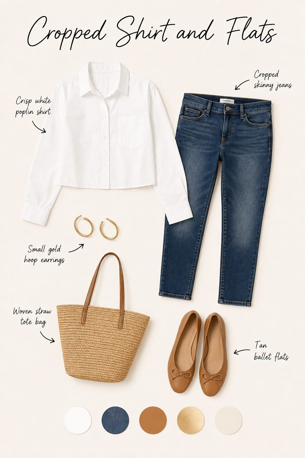 Cropped Skinny Jeans with a Tucked Poplin Shirt and Ballet Flats