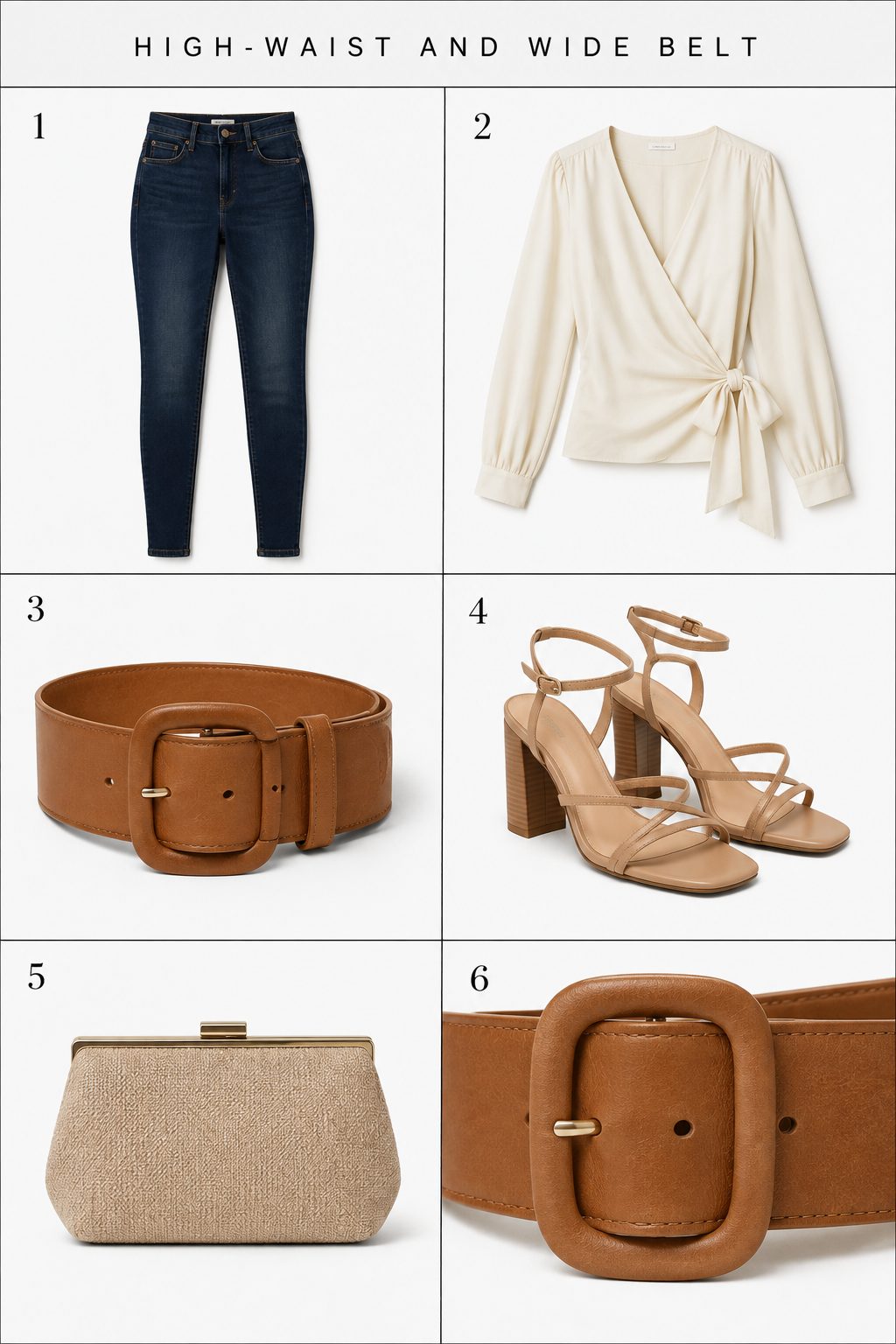 High-Waisted Skinny Jeans with a Wrap Top and Wide Belt