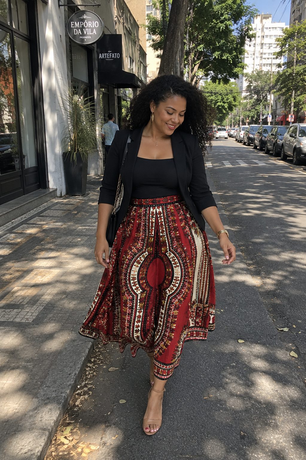 Dashiki Midi Skirt With a Cropped Blazer