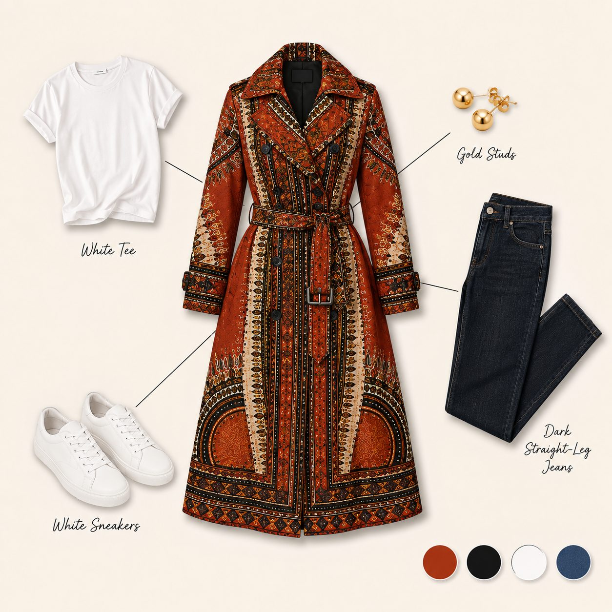 Dashiki Trench Coat Over Basics
