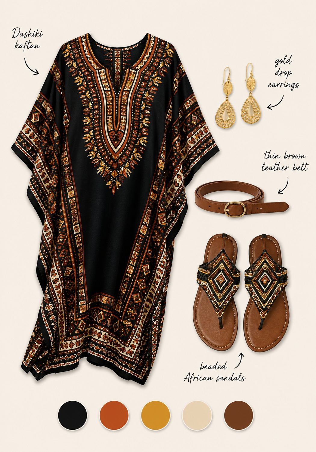 Dashiki Kaftan With Beaded Sandals