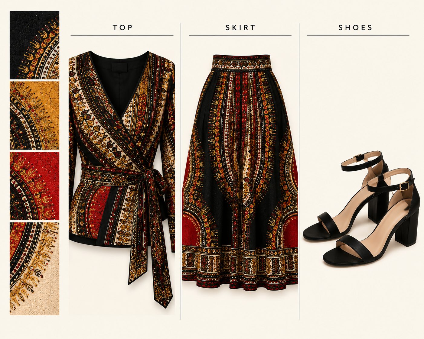 Dashiki Two-Piece Set With Block Heels