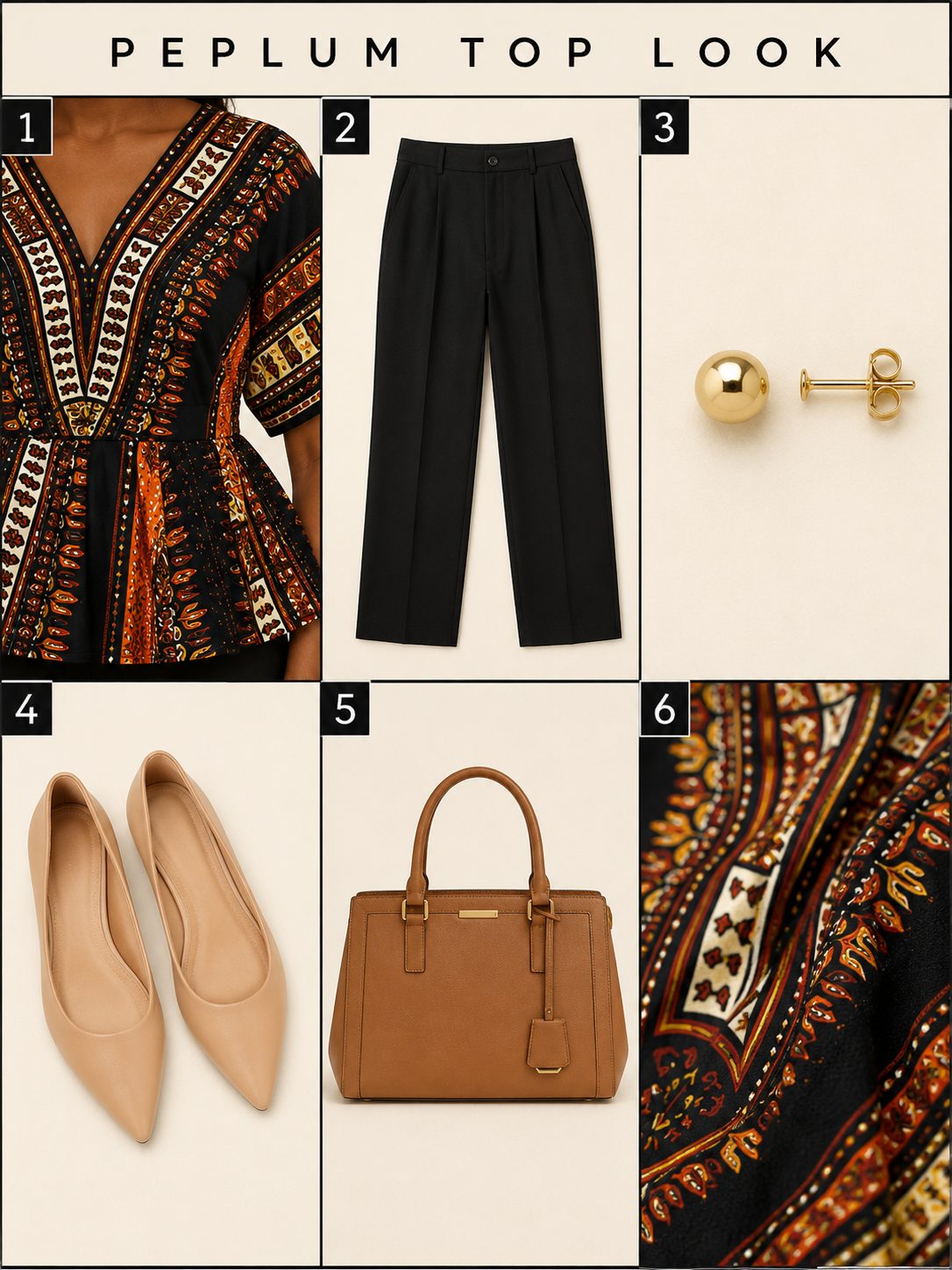 Dashiki Peplum Top With Straight-Leg Trousers
