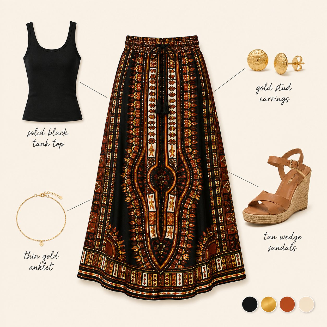 Dashiki Maxi Skirt With a Fitted Solid Tank