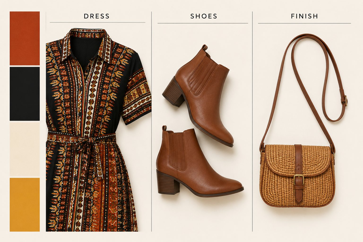 Dashiki Shirt Dress With Ankle Boots