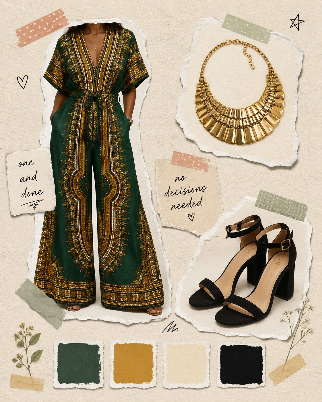 Dashiki Jumpsuit With a Statement Necklace