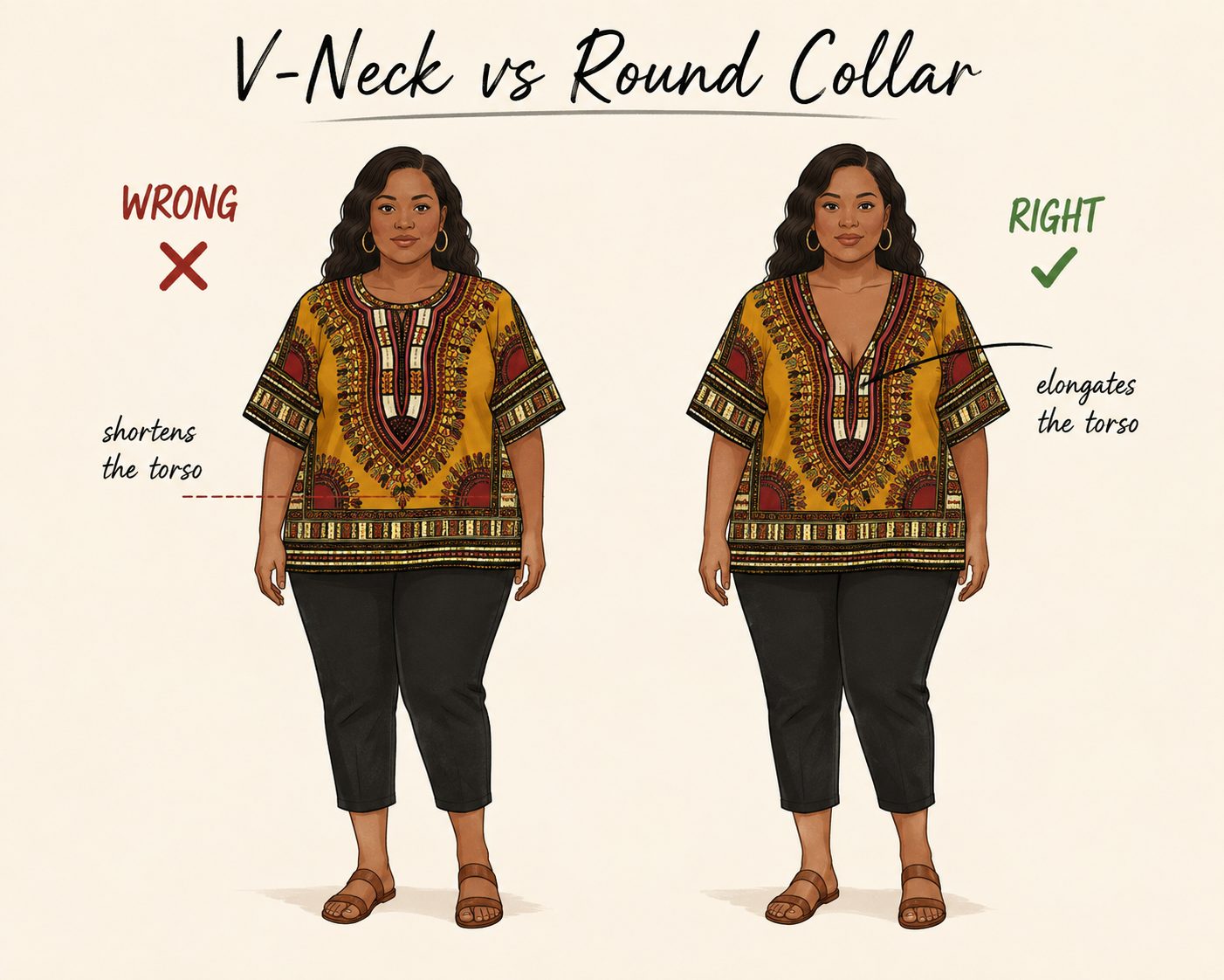 Choose a Structured V-Neck Over a Round Collar