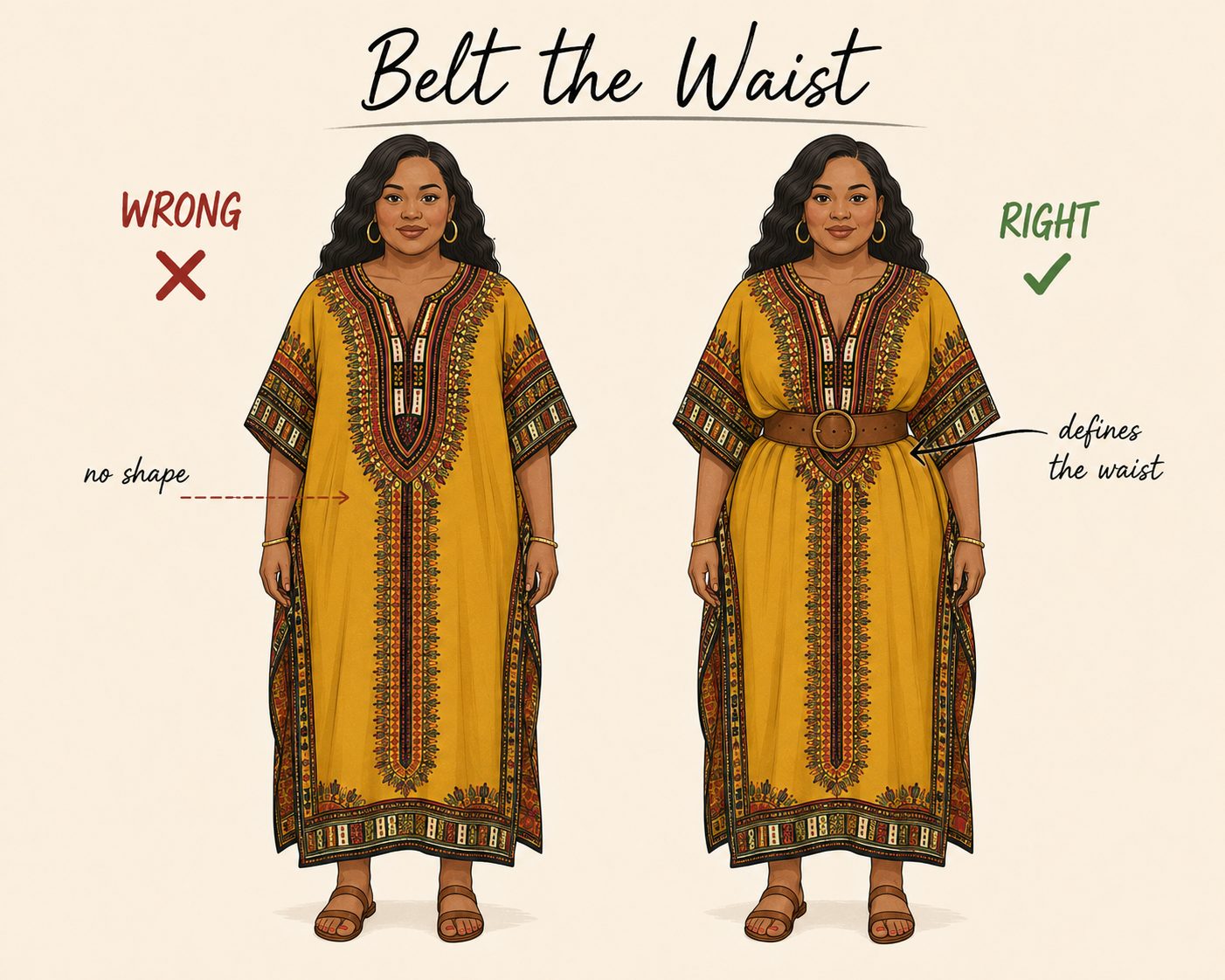 Belt Every Loose Dashiki Top or Dress at the Natural Waist