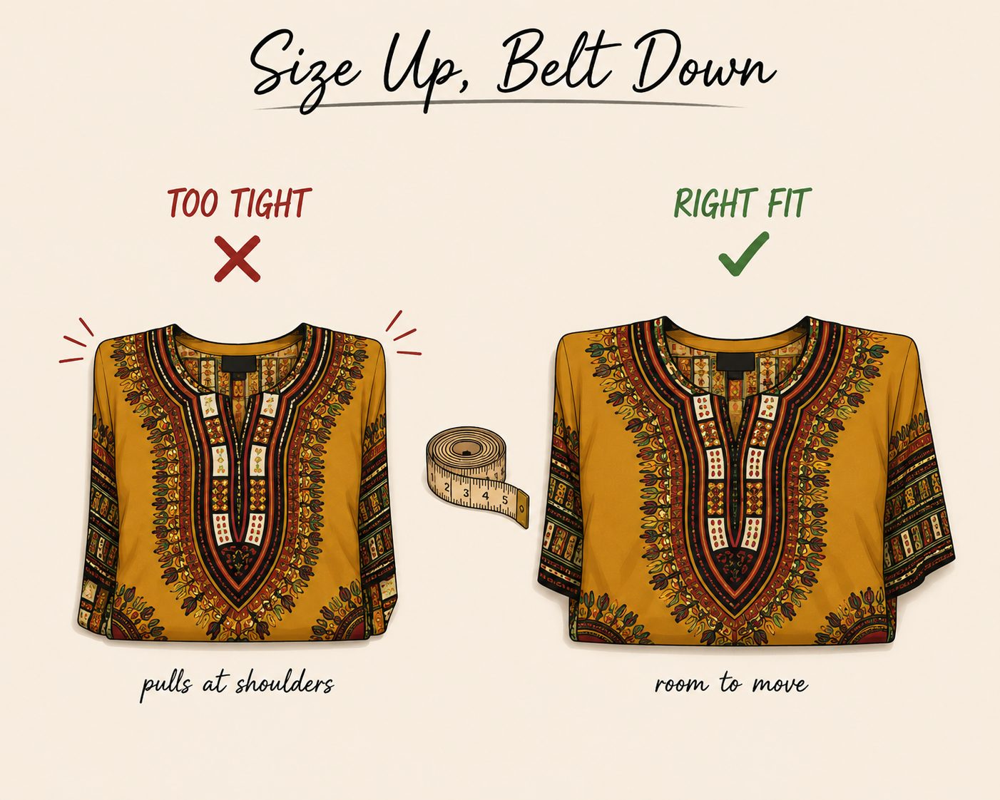 Go Up One Size in Traditional Boxy-Cut Dashiki Shirts