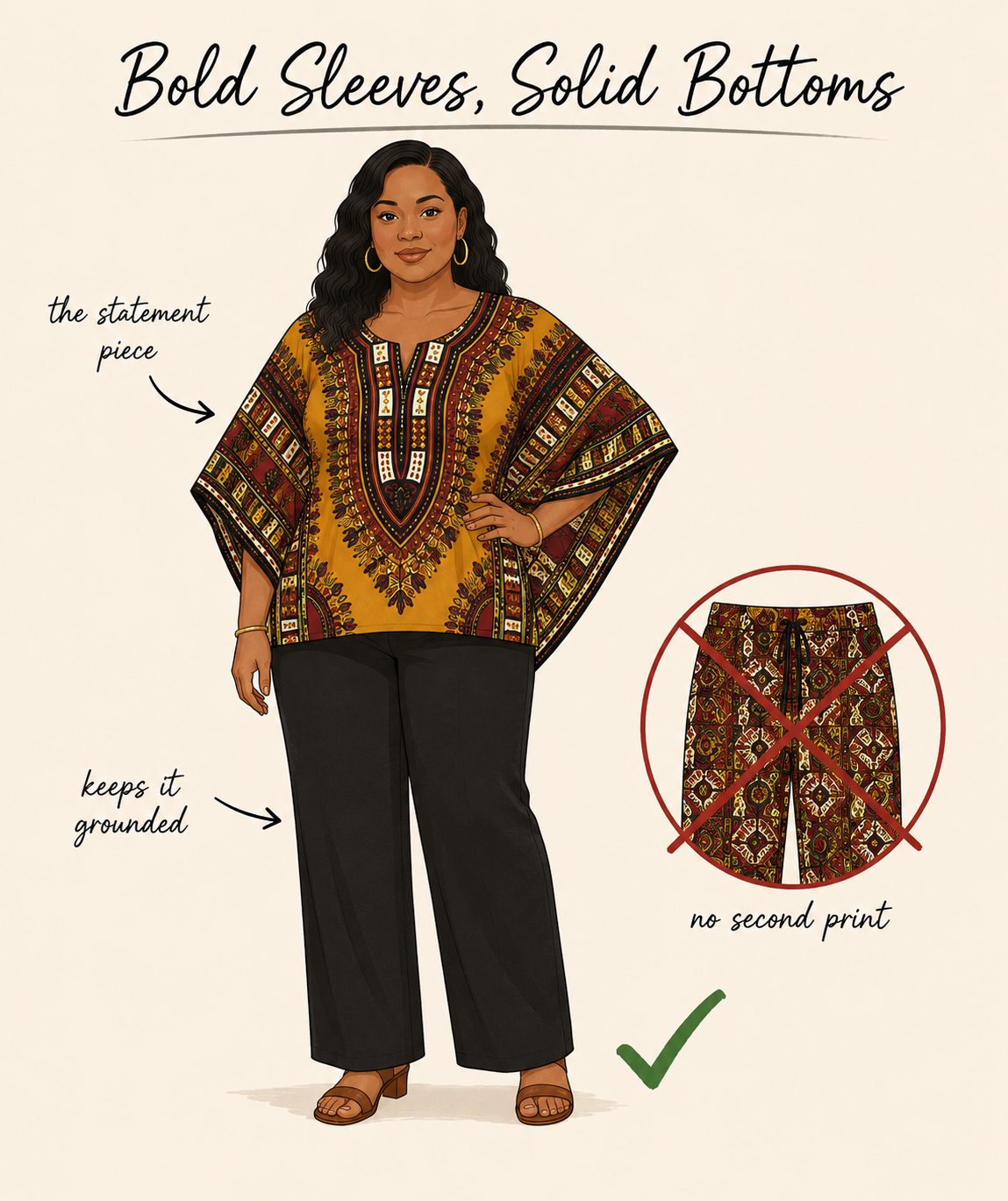 Balance Bold Sleeve Prints With Solid Bottoms