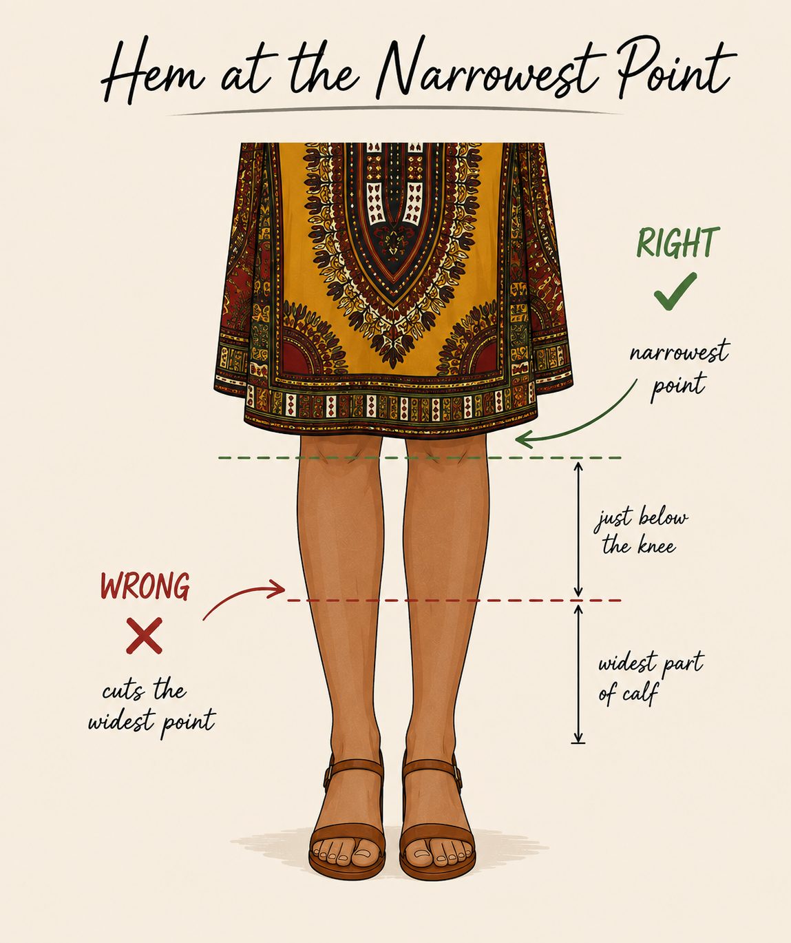 Hem Dashiki Dresses Right at the Widest Part of the Calf