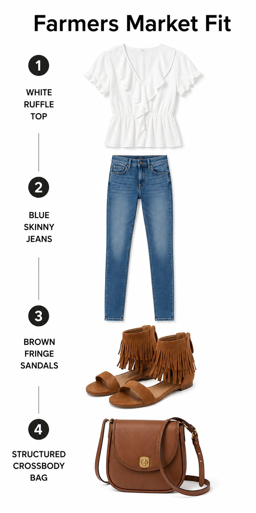 White Ruffle Top with Blue Jeans and Fringe Sandals