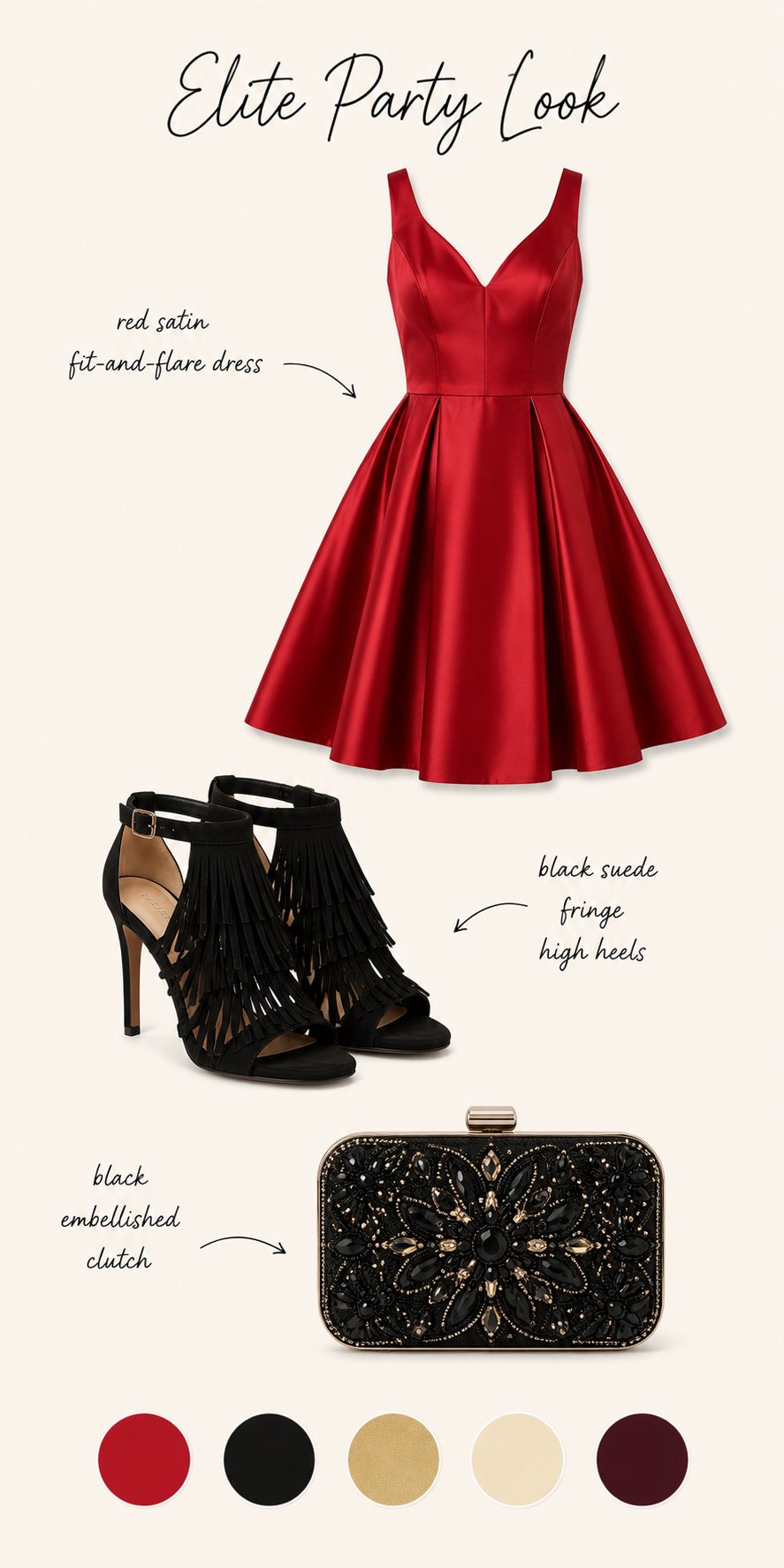 Red Party Dress with Fringe High Heels