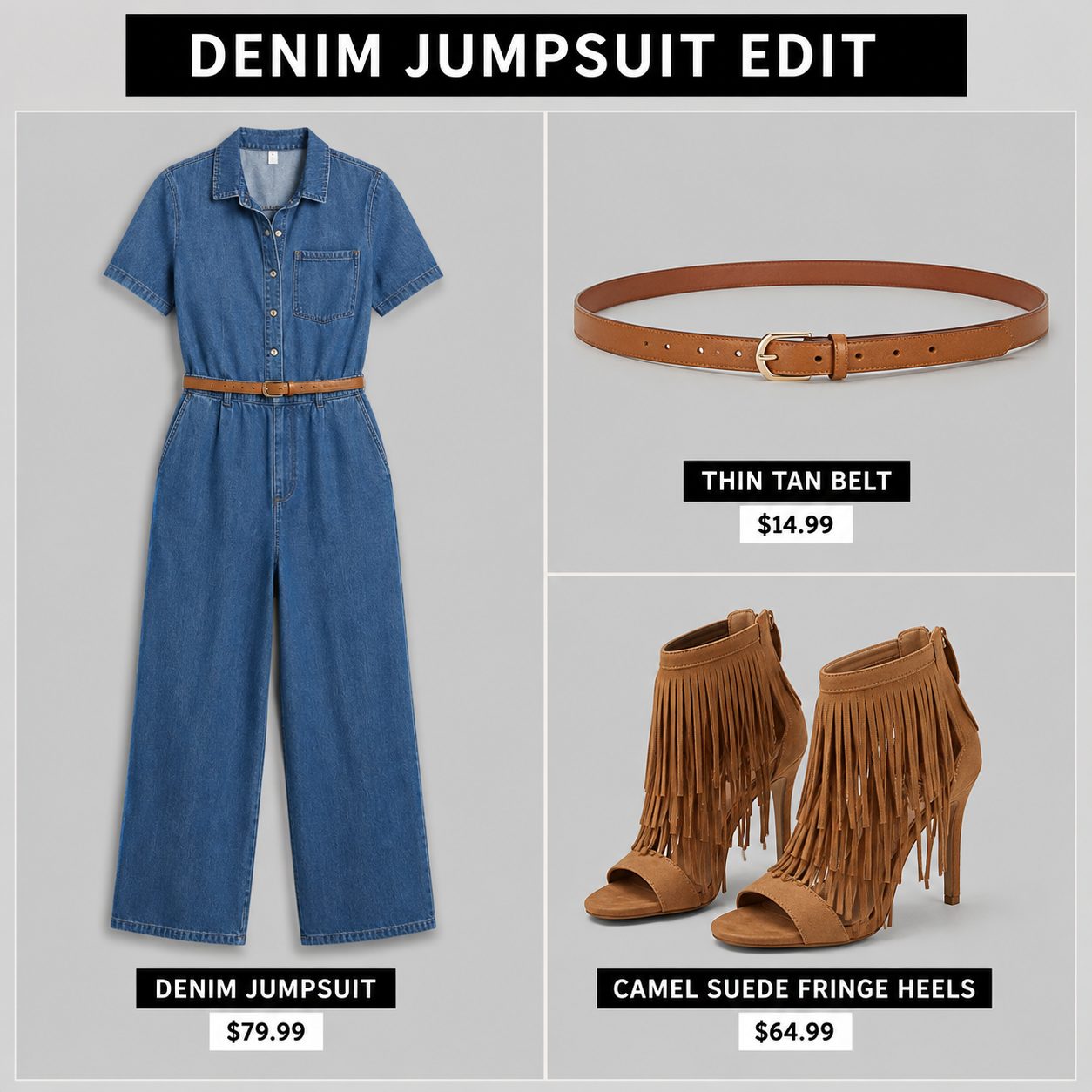 Fringe Heels with a Denim Jumpsuit