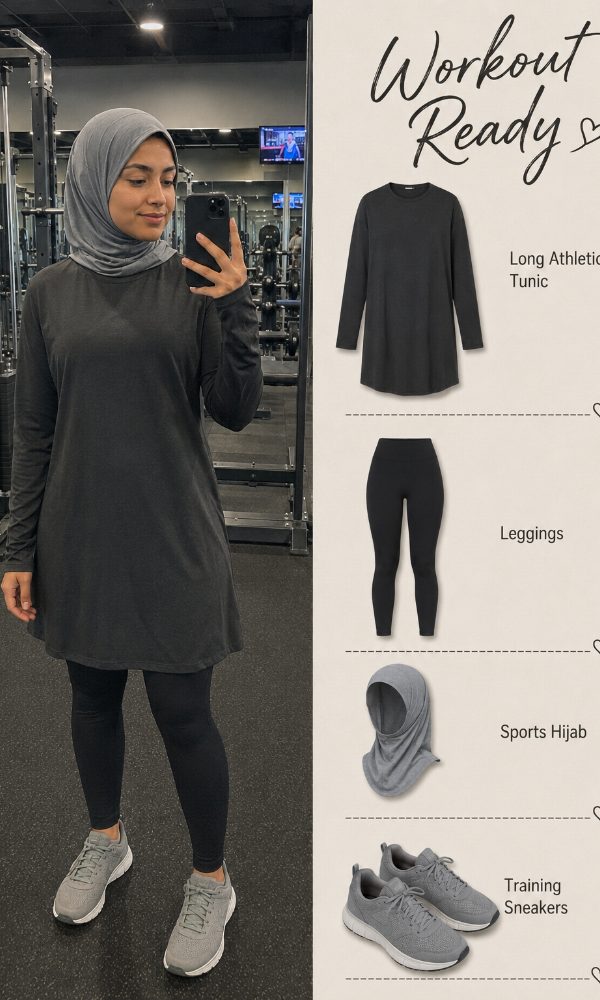 Performance Leggings with a Long Athletic Tunic and Training Sneakers for Workouts