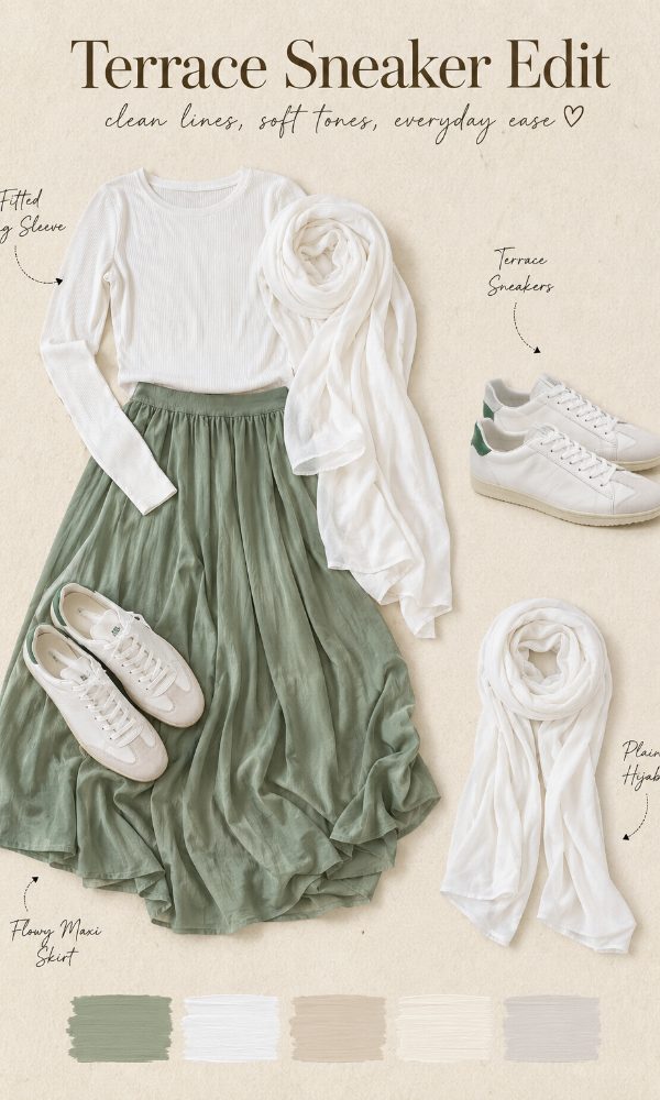 Flowy Maxi Skirt with Low-Profile Terrace-Style Sneakers