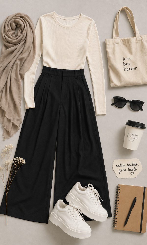 Wide Culottes with Platform Sneakers for Extra Height