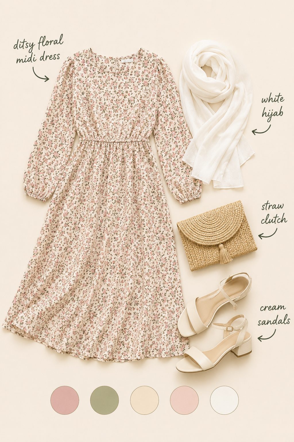 Ditsy Floral Midi Dress With a White Hijab for a Garden Party