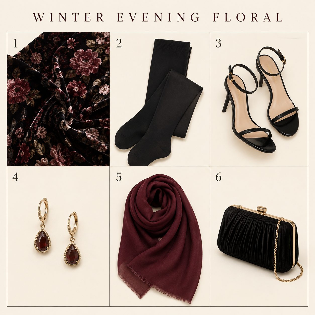 Velvet Floral Dress With Tights for a Winter Evening Event