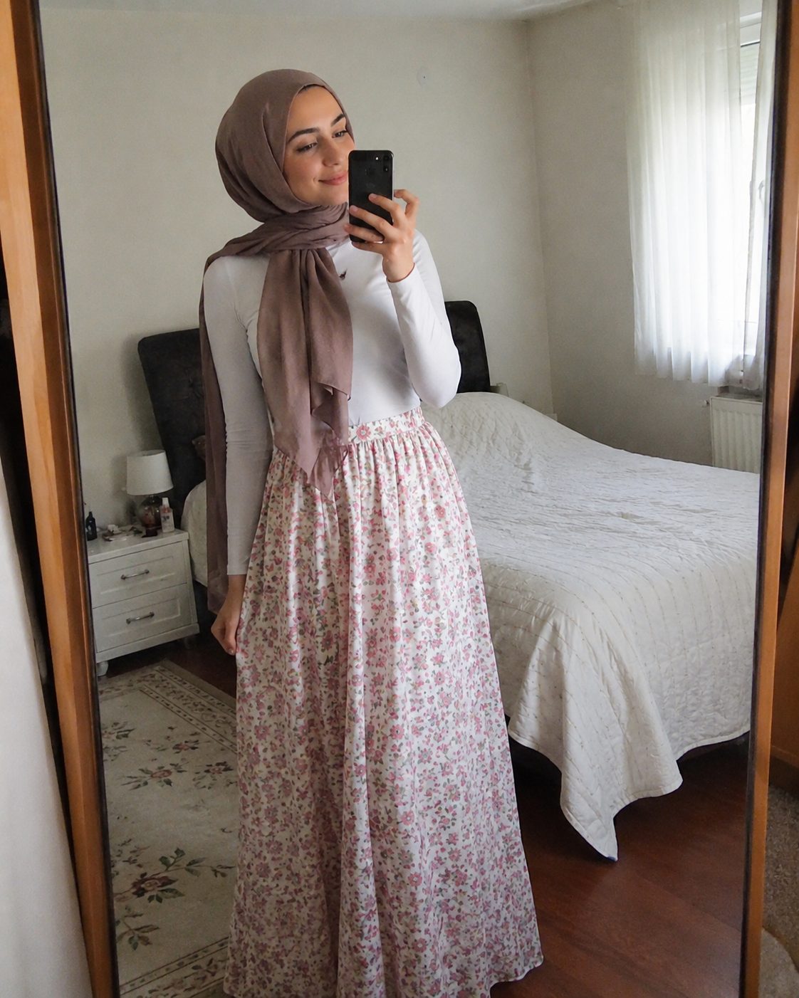 Floral Maxi Skirt With a Fitted White Top for a Farmers Market Morning