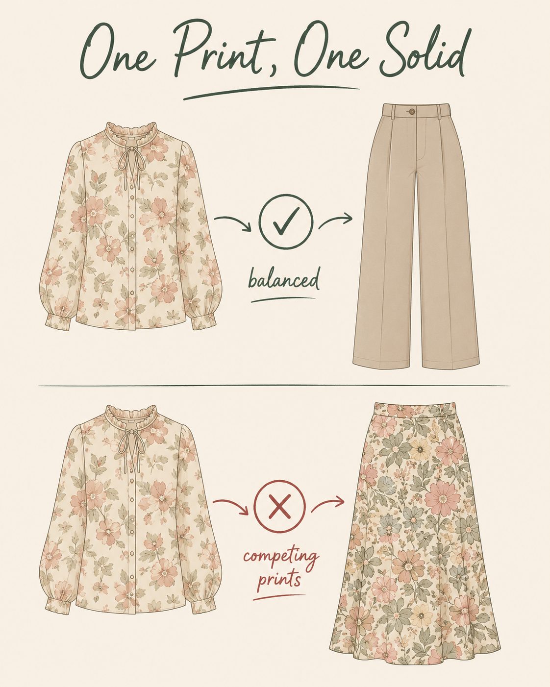Pair a Busy Floral Top With a Solid Neutral Bottom