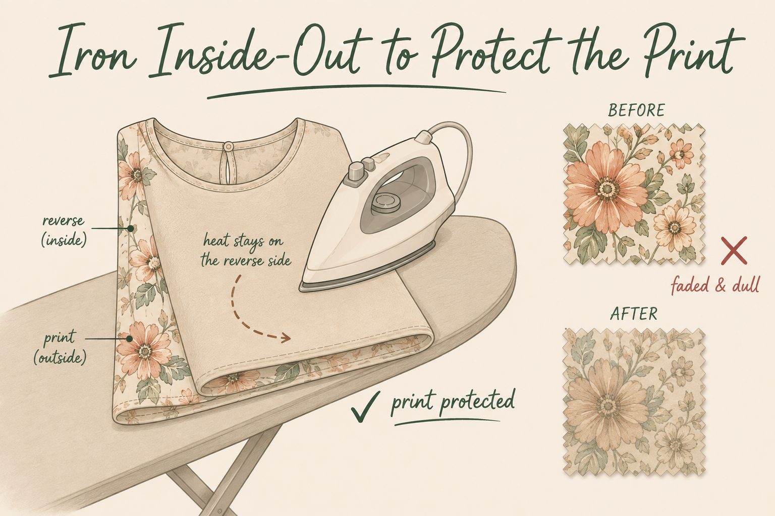 Iron or Steam Floral Fabric Inside-Out to Protect the Print