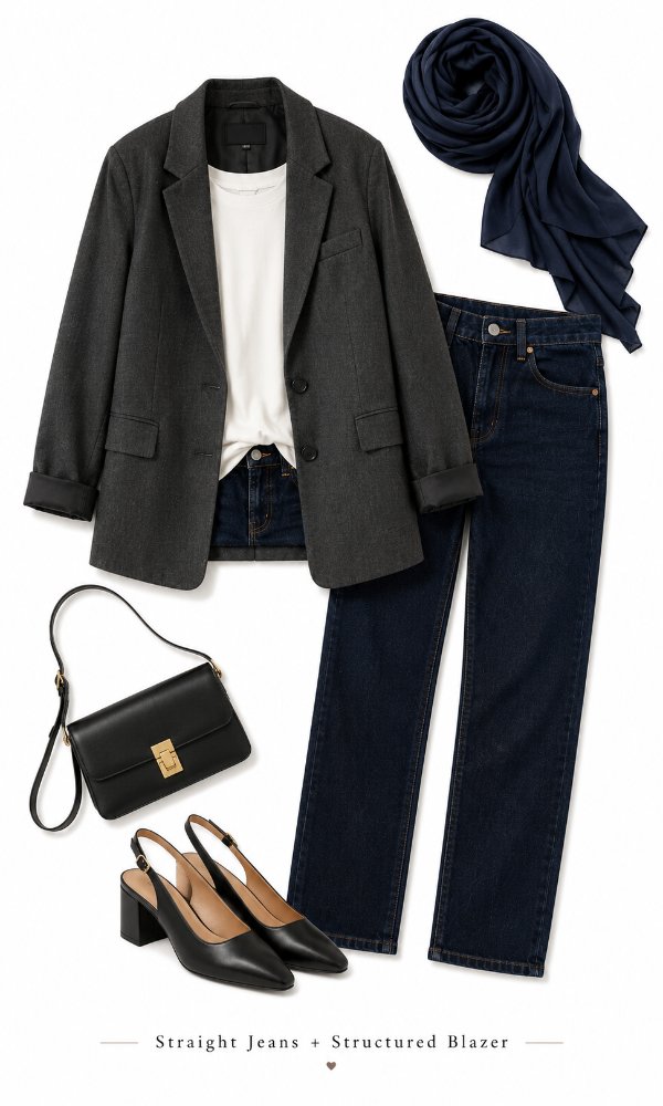Straight jeans with a structured blazer for a job interview