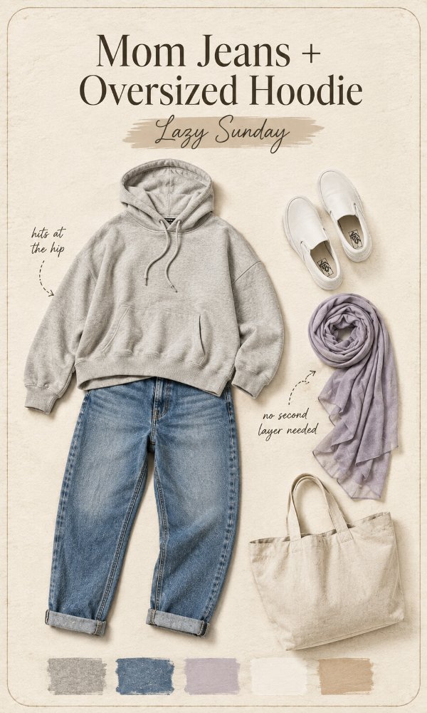 Mom jeans with an oversized hoodie for a lazy Sunday