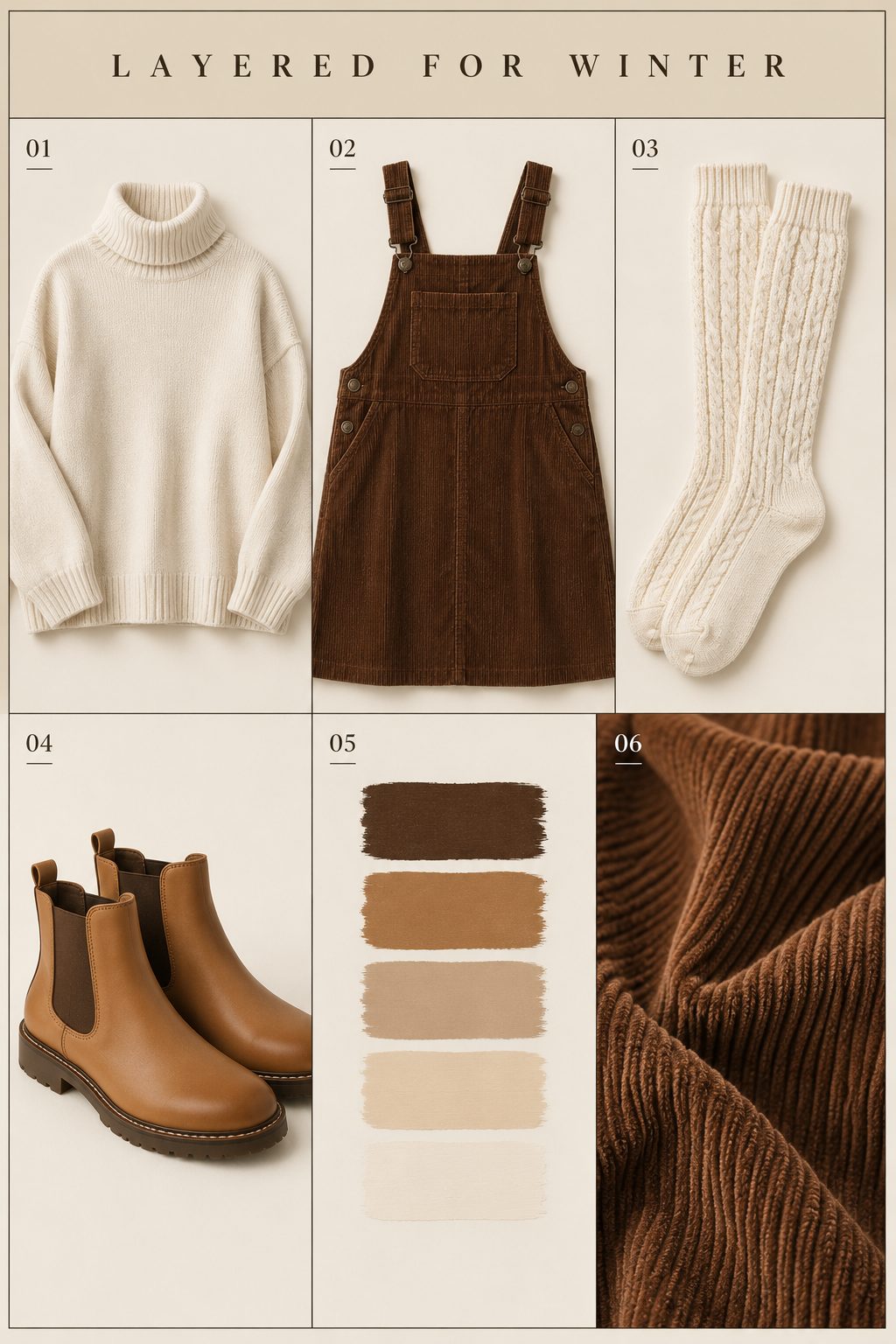 Long camel coat over a polka dot shirt with white knee-high socks and ankle boots