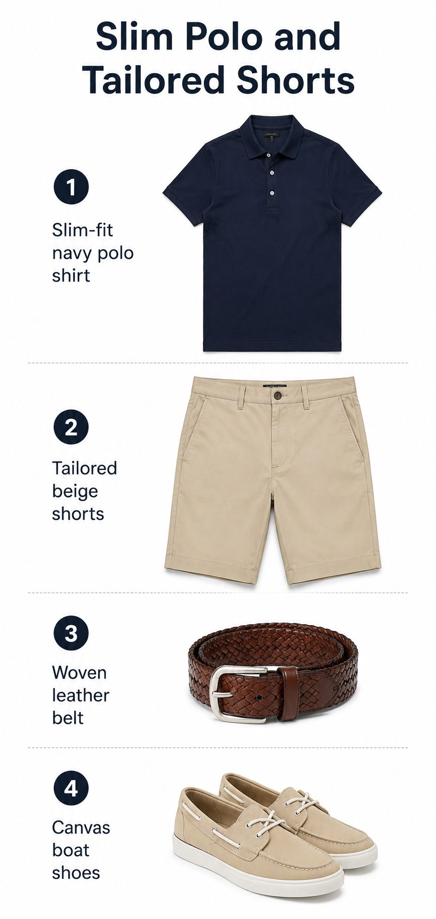 Slim Polo Shirt Tucked Into Tailored Shorts for Summer