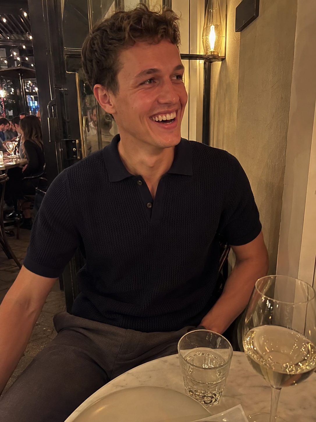 Textured Knit Polo with Tapered Trousers for Date Night