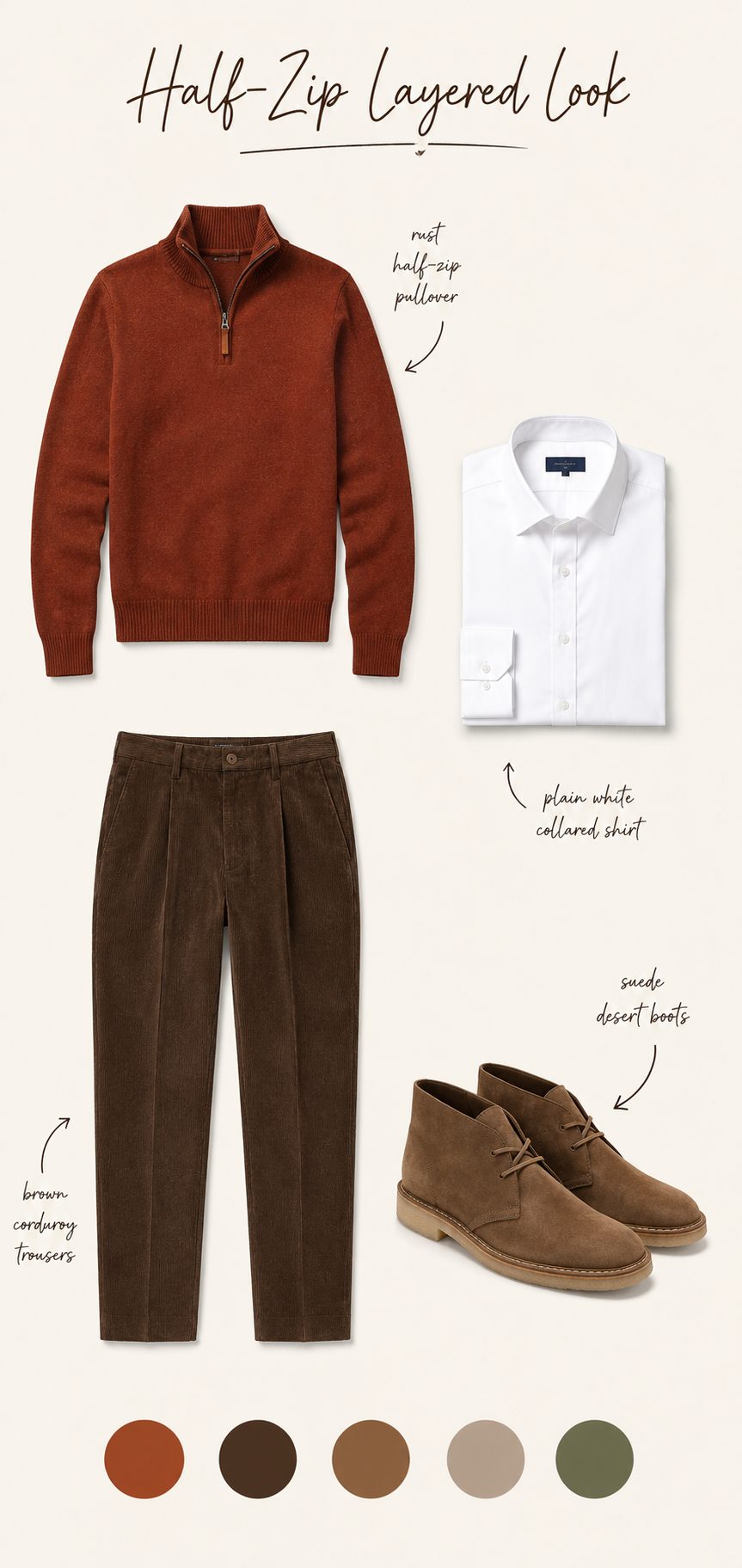 Half-Zip Pullover Layered Over a Collared Shirt for Fall