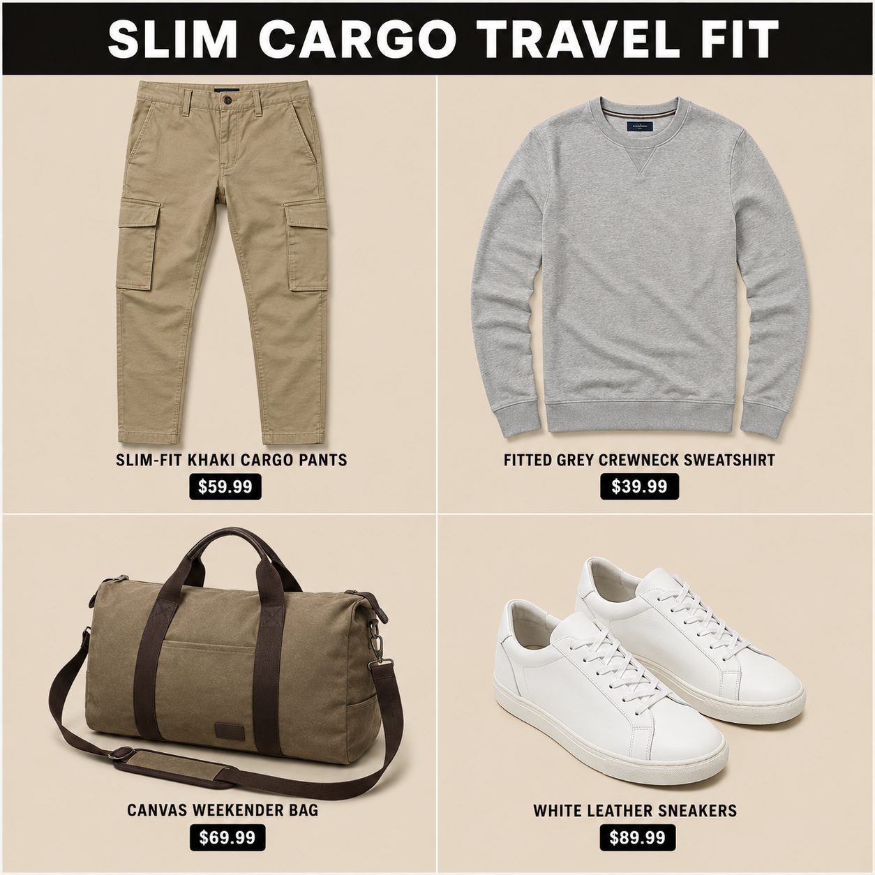 Slim Cargo Pants with a Fitted Crewneck for Travel Days