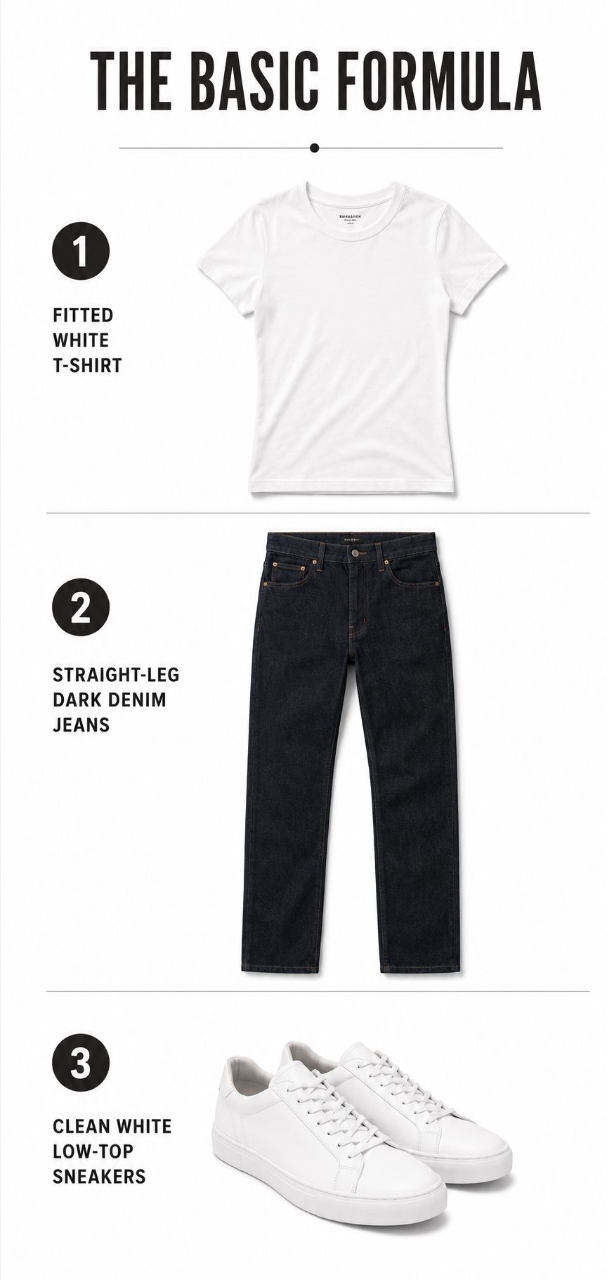 Basic Formula: Fitted Tee, Straight Jeans, Clean Sneakers
