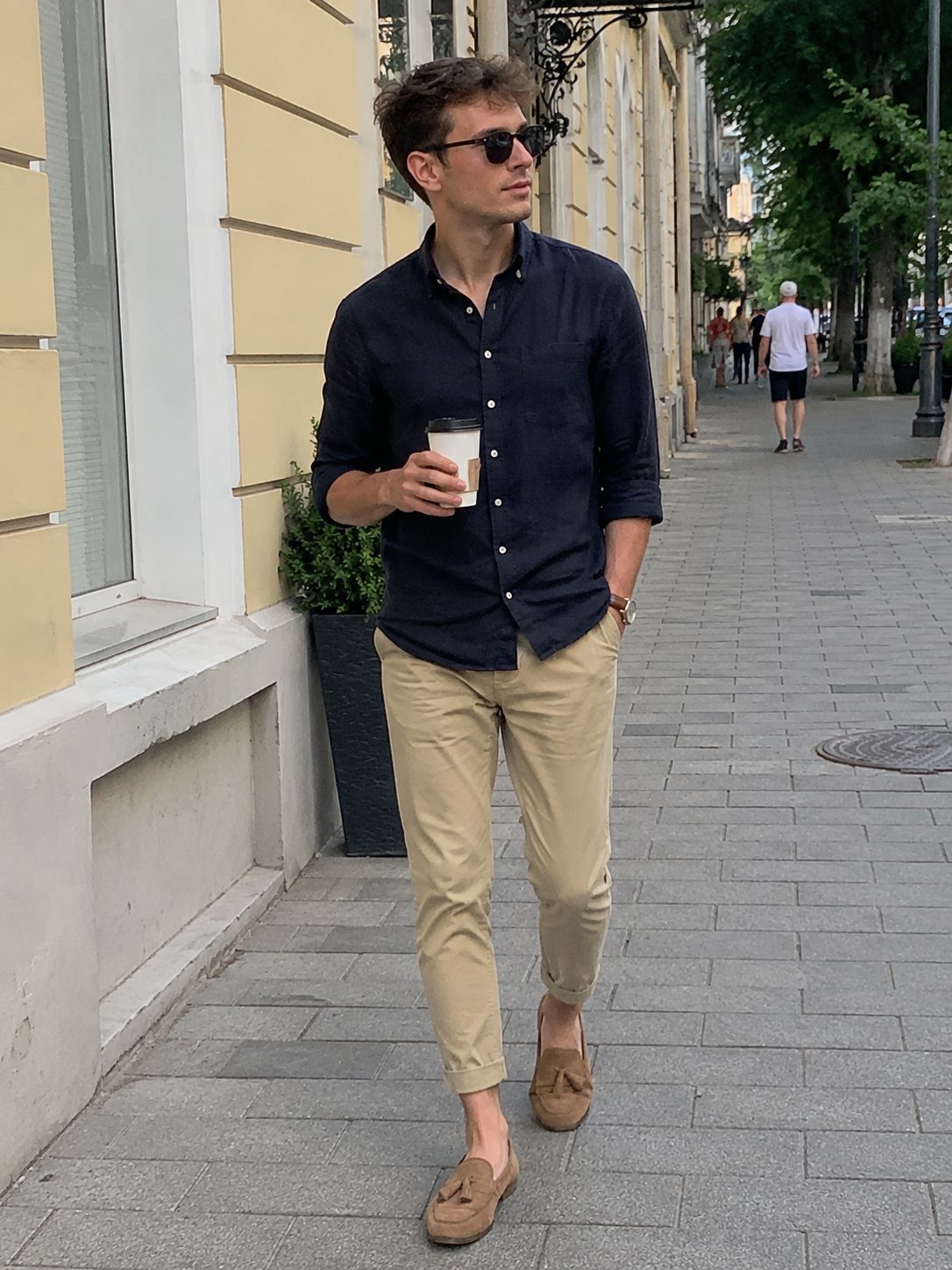 Cropped Chinos with No-Show Socks for a Long Leg Illusion